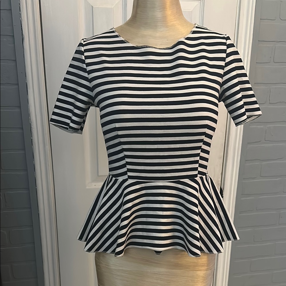Striped Black and White Peplum Top